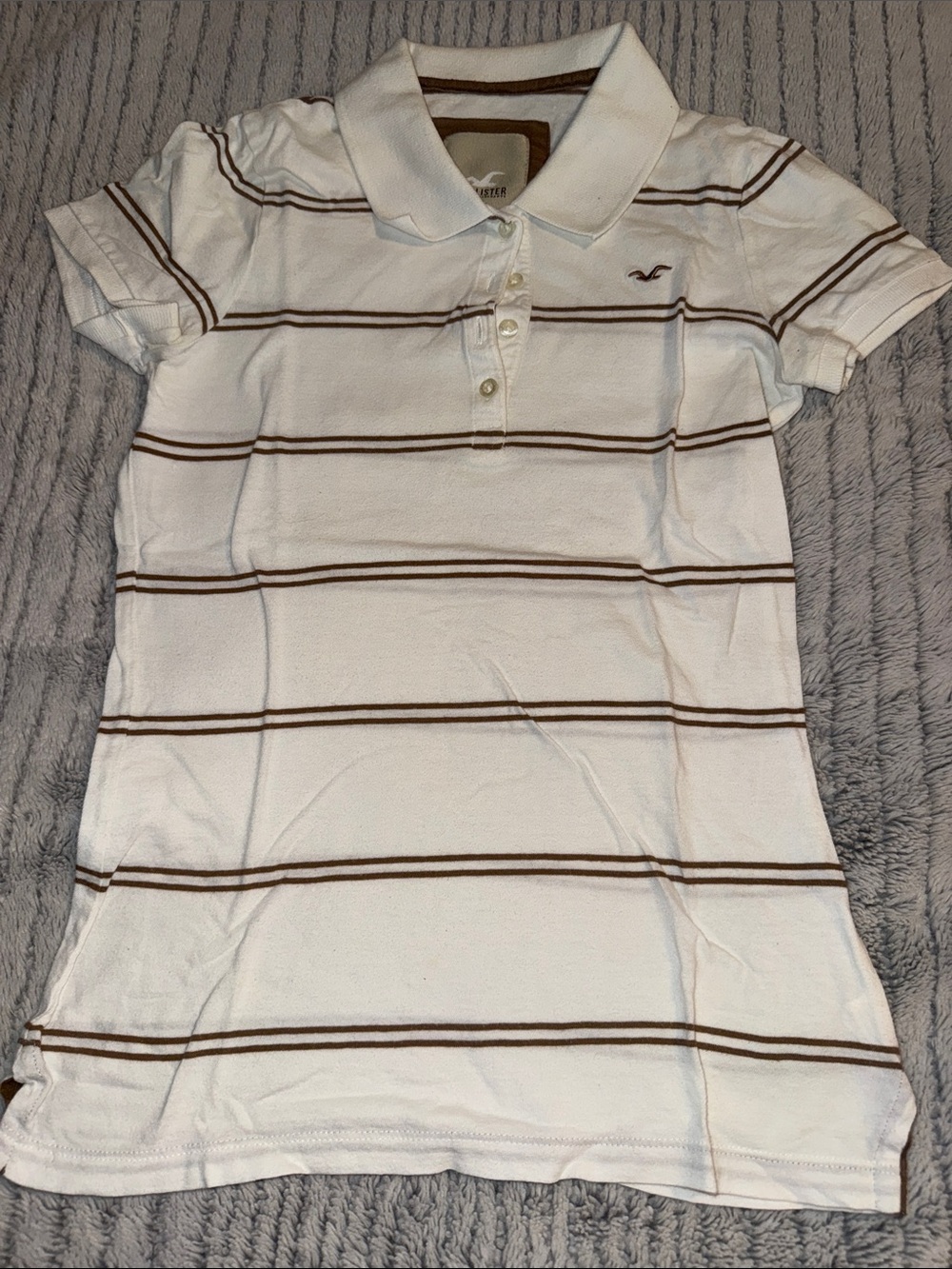 Hollister White Polo with Brown Stripes